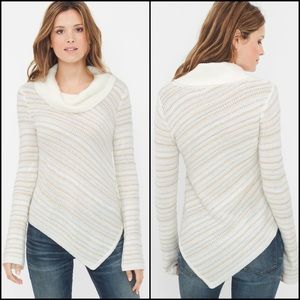 WHBM Asymmetrical Metallic Stripe Cowl Sweater